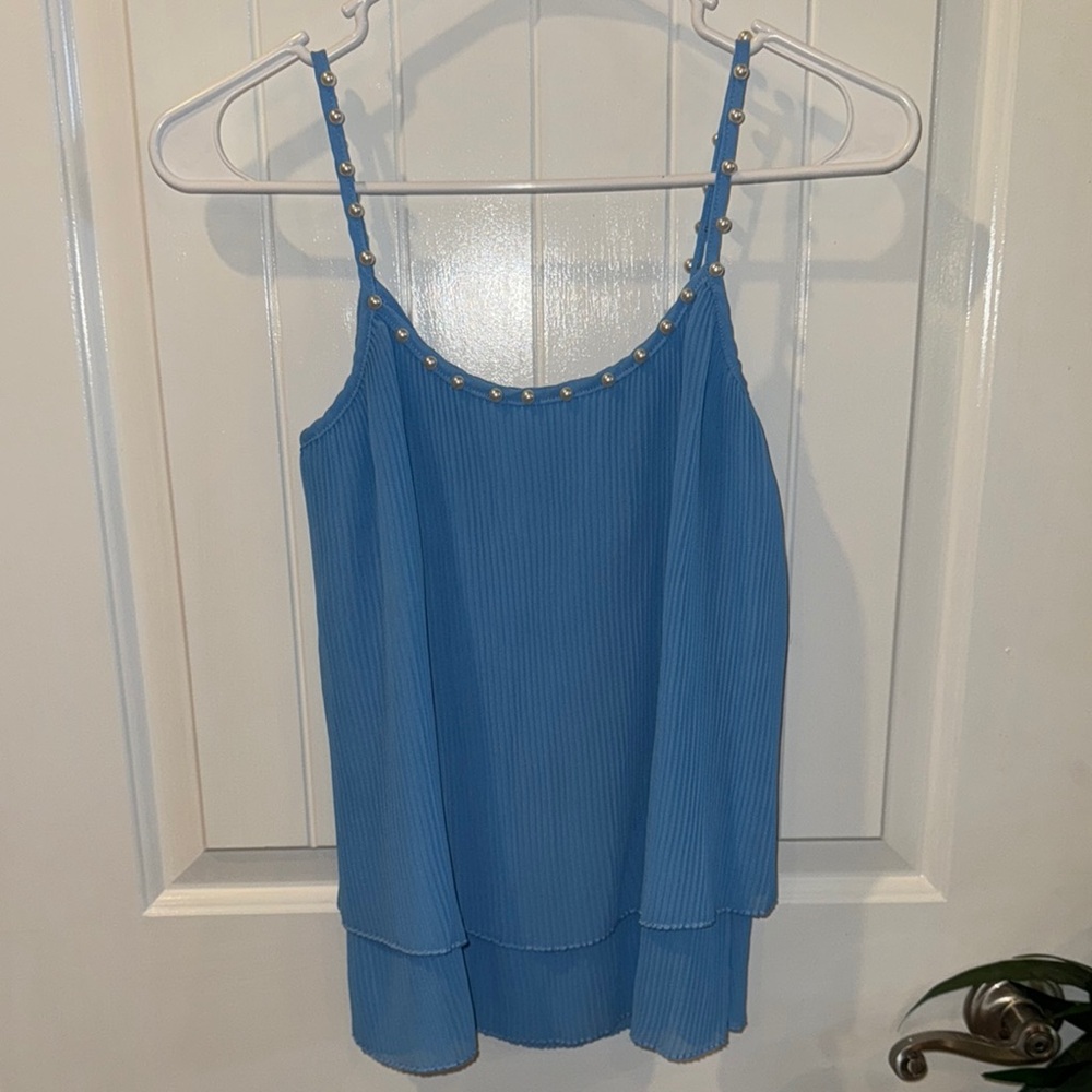 Blue Sleeveless Top with Studded Straps